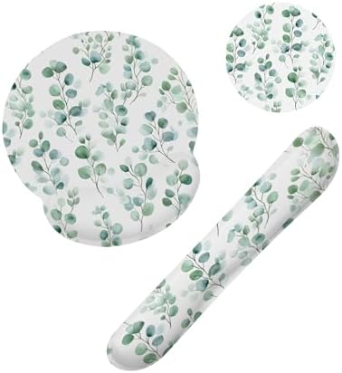 Eucalyptus Leaf Boho Ergonomic Wrist Support Keyboard Mouse Wrist Rest Set, Computer Office Comfortable Wrist Rest for Mouse Easy Typing