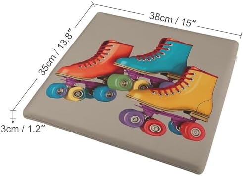 Retro Colorful Roller Skates Seat Cushions Cozy Square Chair Cushion Soft Memory Foam Chair Pads Detachable Non-Slip Floor Cushions Sofa Seat Pads for Kitchen Dining Car Office Home