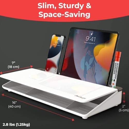 Chalkola Glass Desktop Whiteboard with Storage, Desk Dry Erase Board Buddy