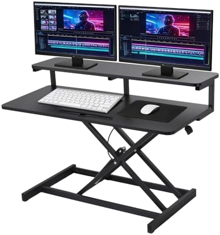 37 Inch Standing Desk Converter, 10.23-24.8 inches Adjustable Height Standing Desk Riser, Sit to Stand Up Duals Monitor Riser Workstation, for Home Office Laptop - Black