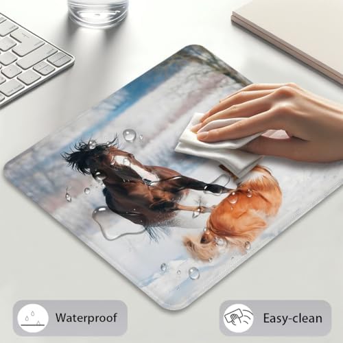 Happy Horse and Dog Mouse Pad, Welsh Pony & Border Collie Playing Desk Mat