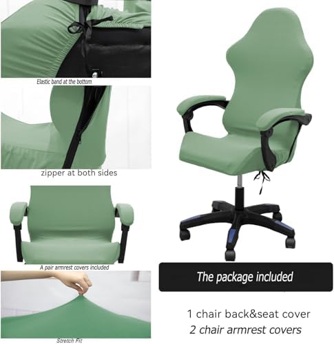 Gaming Chair Cover Set with Armrest Covers, Stretch Ruffled Slipcover for Racing Office Computer Reclining Chairs (Avocado Green)