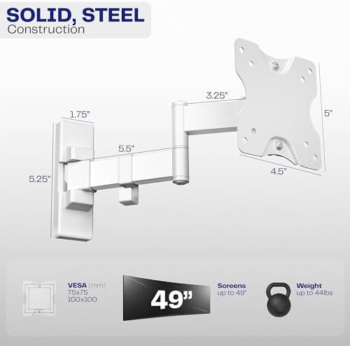 VIVO Full Motion Ultrawide Monitor Wall Mount, Fits Ultra-Wide Screens up to 49 inches and 44 lbs, Tilt and Swivel Arm, White, MOUNT-VW01MW
