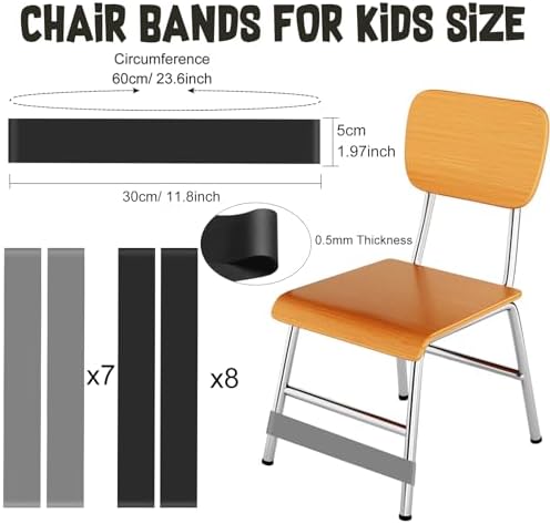 PLULON 15 Pack Chair Bands for Kids with Fidgety Feet Fidget Bands for Classroom Chairs Bands for Students Chairs Desks with Sensory ADHD ADD Autism - Black Gray