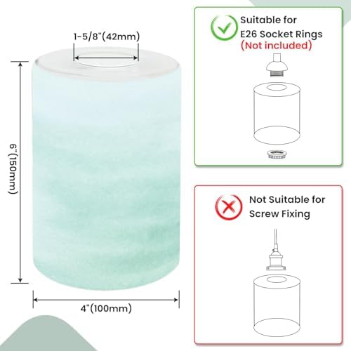 2 Pack Cylinder Glass Lamp Shade Teal Blue Ombre Watercolor Painted Covers with 1-5/8" Fitter Opening Light Fixture Replacement for Table Lamp Bathroom Vanity Light