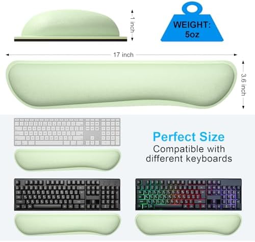 Dapesuom Enlarge Keyboard Wrist Rest, Memory Foam Keyboard Wrist Cushion for Computer Desk Mats Support, Typing Pain Relief Ergonomic Mouse Pad Rests with Non-Slip Base for Gaming, Laptop, Lake Green