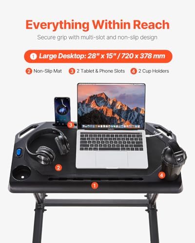 VEVOR Cycling Desk, Adjustable Bike Trainer & Treadmill Desk with Triangle Support, Non-Slip Multi-Slot Bike Trainer Fitness Desk with Handle Bar, Fit for Home Office Exercise