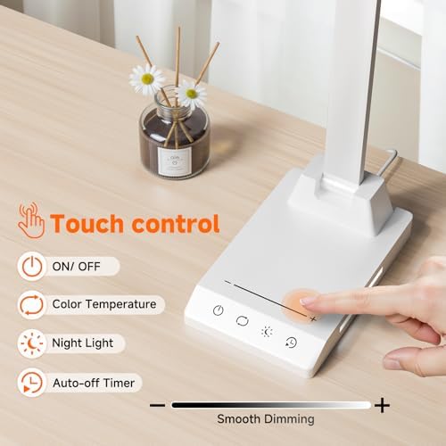 ShineTech LED Desk Lamp for Home Office,Foldable Reading Lamp with Adapter