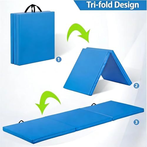 ZENY 2’’ Thick Tri-fold Folding Gym Exercise Mat Extra Thick Gymnastics Mat Tumbling Mat with Carrying Handles for Home Workout, Core Workouts, Stretching, MMA, Yoga