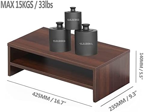 FITUEYES Wooden Monitor Stand Riser, 2-Tier Desk Storage Shelf, Brown