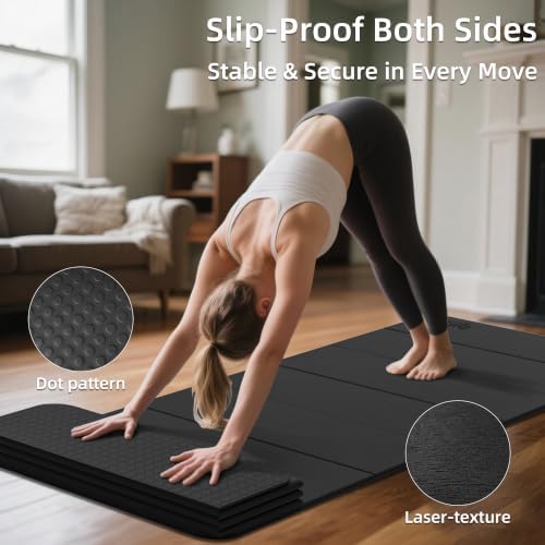 Foldable Yoga Excercise Mat 71"L x 24"W, Odourless Light Weight POE Mat For Home Fitness and Gym Workouts, 1/4 inch Non-slip design for All Types of Yoga Pilates