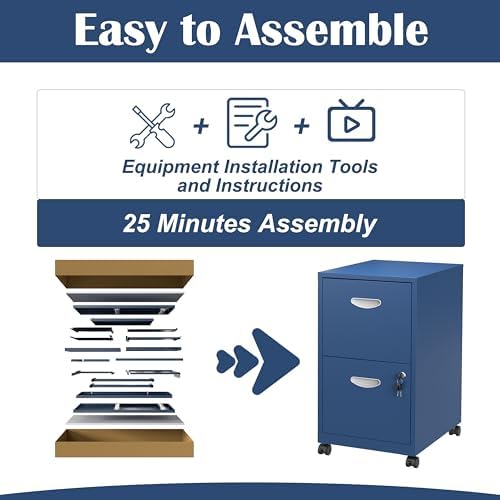 SteeLoong 2 Drawer File Cabinet,Metal Mobile File Cabinet with Lock Blue