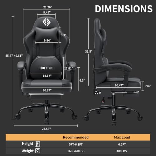 HOFFREE Gaming Chair with Heated Kneading Massage Computer Chair Grey
