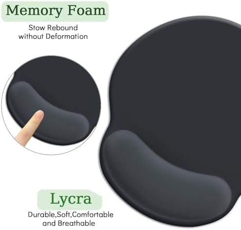 LIMKRIAN Ergonomic Mouse Pad with Gel Wrist Rest, 9.8 x 8.6 in, Black