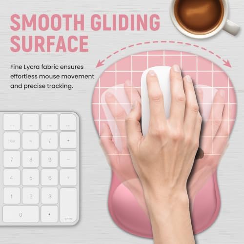 Ergonomic Mouse Pad with Wrist Rest, Gel Wrist Support, Pink Cat