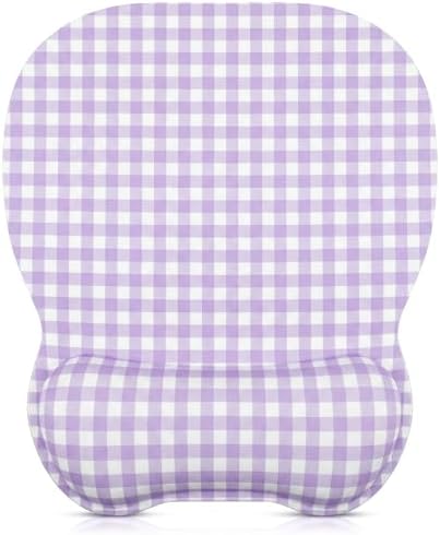 Sabary Purple Gingham Mouse Pad with Wrist Rest Checkered Mouse Pad