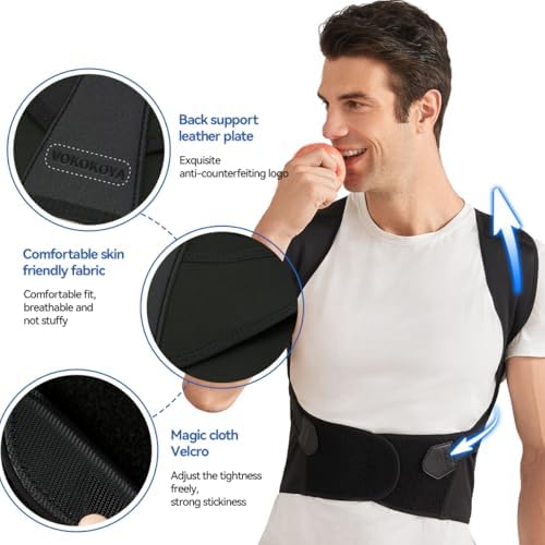 VOKOKOYA Posture Corrector for Women and Men,Adjustable Shoulder Straightener,Back Support Brace,Upper Spine scoliosis, hunchback Black X-Large