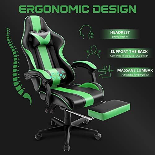 Ferghana Gaming Chairs, Ergonomic Racing Style PC Game Computer Chair with Headrest Lumbar Support Adjustable Recliner PU Leather Video Computer Chair(Grass Green)