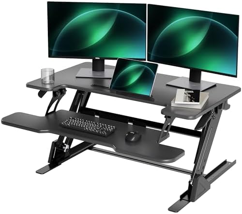 Claiks Standing Desk Converter 36In Height Adjustable Sit Stand Riser Black