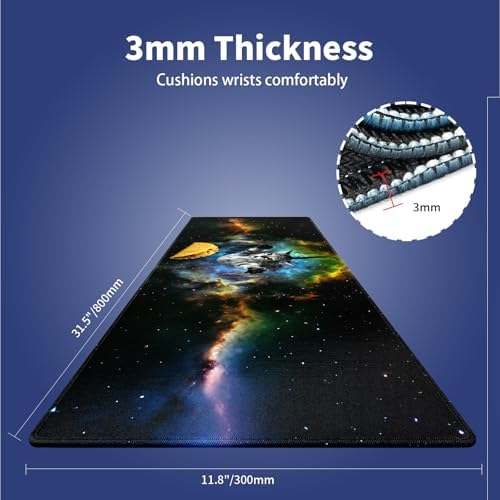 Cute Space Cat Meme Large Mouse Pad, Galaxy Kitten Chasing Taco Desk Mat