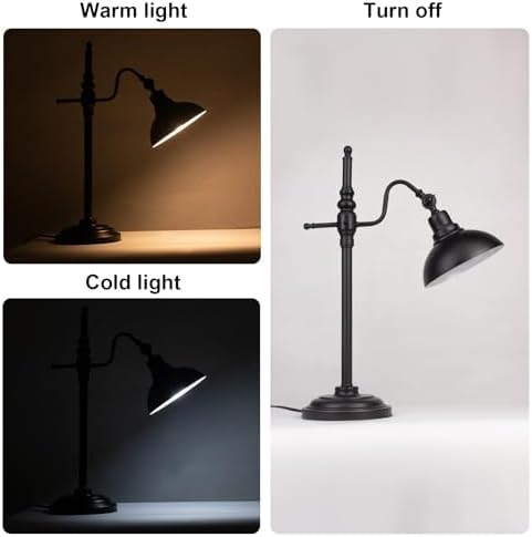 Black Farmhouse Desk Lamp, Industrial Metal Eye-Caring Table Lamp,Vintage Desk Lamp for Home Office Living Room Dorm