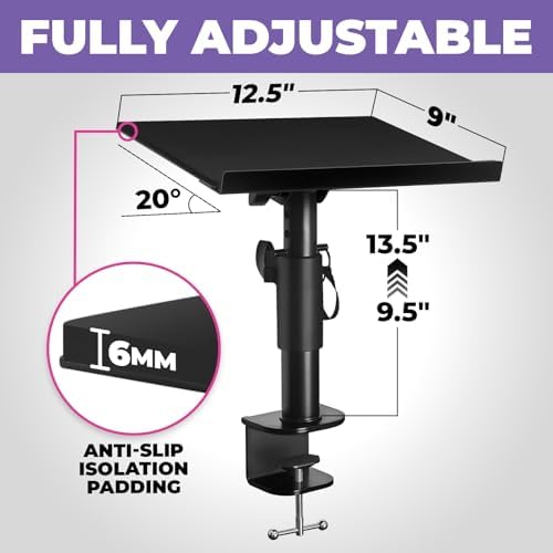 Liquid Stands Laptop Desk Mount for Piano, Keyboard & DJ Workstations - 9x12.5 Adjustable Laptop Arm Mount for Desk Holds Up to 65 LBS– Ergonomic & Adjustable Design