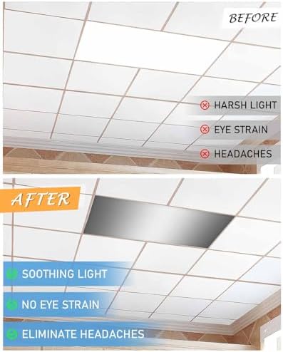 Grey Minimalist Geometric Gradual Solid White Magnetic Fluorescent Light Covers for Ceiling Lights 2 x 4 Feet, Office Classroom Kitchen Drop Ceiling Light Covers Lighting Filters Shade Panel 2 Packs