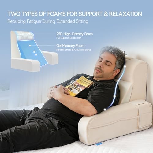 Kayfia Reading Pillow, Gel Memory Foam Back Rest Pillow, 21'', Ivory