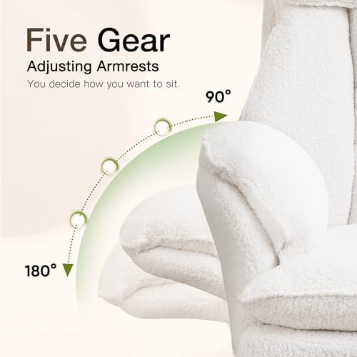 JOMEED Cloud Cross Legged Office Chair with Footrest,Flip Armrest,White