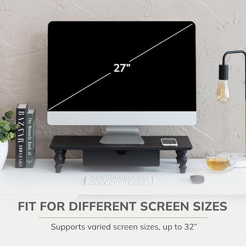 Anji Mountain Monitor Stand for Desk - Desktop Organizer & Laptop Riser, Ergonomic Monitor Riser, Space-Saving, Durable, Easy Assembly & Ideal for Home & Office,Black, 24-Inch, Storage Edition