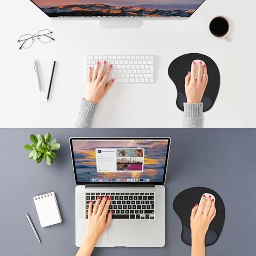 ITNRSIIET Ergonomic Mouse Pad, Cushioned Gel Wrist Rest, Non-Slip Base, Smooth Surface, Compatible with All Mice for Office & Gaming, Desk Accessory, 9.5 x 8.2 inch, Black Gray
