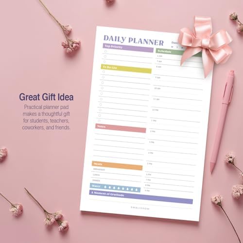 Daily Planner Notepad, 5.5 x 8.5" Tear-Off Pad – 70 Undated Sheets Focus-Enhancing Desktop Organizer with Hourly Schedule, To-Do List for Work, School (White, Colorful, 1 Pack)