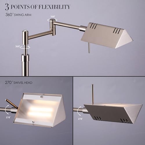 O'Bright Brook Adjustable Dimmable LED Pharmacy Floor Lamp, Brushed Nickel
