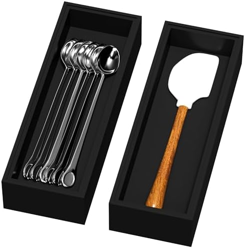 Lixple Bamboo Kitchen Drawer Organizer, 2 Pack, 10" x 3.5" x 2", Black