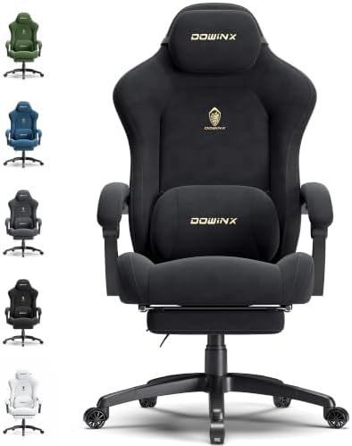 Dowinx Big and Tall Gaming Chair, Suede Fabric Game Chair with Pocket Spring Cushion, High Back Gamer Chair Ergonomic with Footrest for Adults Office, 440LBS, Black
