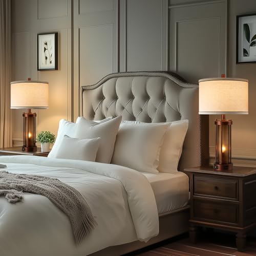 RORIA Set of 2 Farmhouse Table Lamps for Living Room with 2 USB Ports