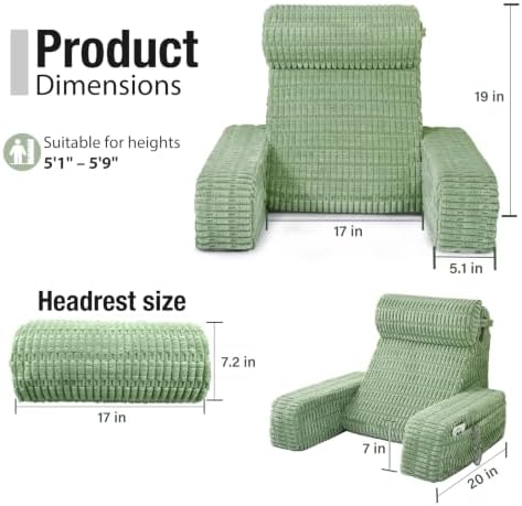 Reading Pillow for Bed Sitting Up with Large Pockets,Modern Style