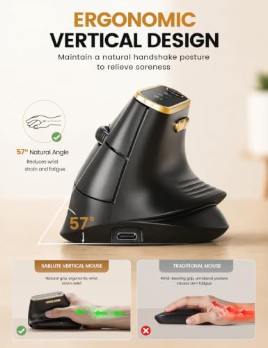 SABLUTE Ergonomic Vertical Wireless Mouse with 3-Device Switching MAM4