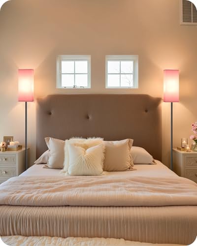 2 Pack Floor Lamp, Pole Lamp with Foot Switch, Modern Standing Lampshade, Minimalist Freestanding Lamp (Bulb Not Included), for Living Room, Bedroom Office, Black and Pink P07LDP205