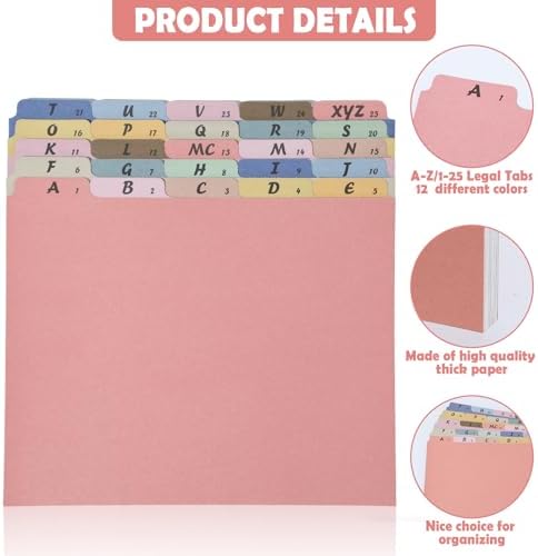 gisgfim 25 Alphabet File Guides, A‑Z Top‑Tab File Cabinet Dividers, Boho