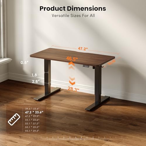 CubiCubi Electric Height Adjustable Standing Desk 48x24 Inch, Dark Walnut