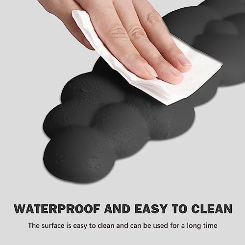 Cloud Keyboard Wrist Rest Pad Set,Enlarge PU Leather Memory Foam Wrist Cushion Support,Easy Typing Pain Relief,Mouse Wrist Rest Pad,Non-Slip Wrist Support for Home, Office,Black