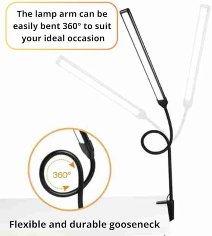 LED Desk lamp with Clamp, Eye Caring Clip,Desk Lamps for Home Office, Desk Light 3 Modes 10 Brightness, Long Flexible Gooseneck Led Lamp Office Lamp with USB Adapter