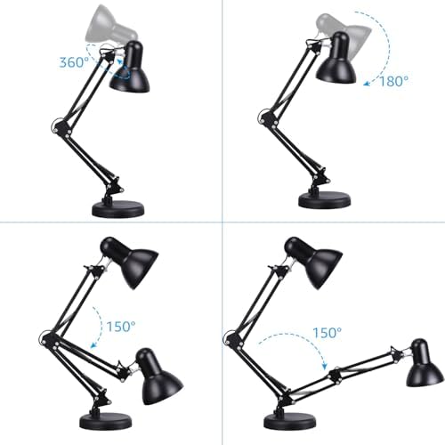 TORCHSTAR Metal Desk Lamp, Adjustable Swing Arm, E26, Black