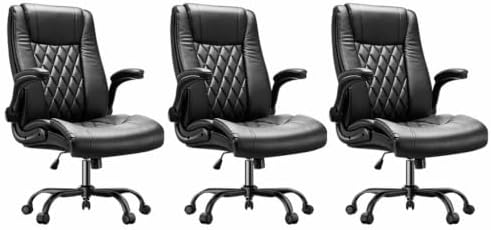 Marsail Executive Office Chair Ergonomic Desk Chair with Flip-up Armrests PU Leather Height-Adjustable Swivel Rolling Dark,Pack of 3