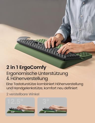 Vaydeer Wrist Rest with Keyboard Stand, Computer Wrist Support Pad, Ergonomic Keyboard Riser Holder Lifter Tray with Wrist Pad, Memory Foam Desk Cushion, Palm Hand Typing for Office Home School-Pink