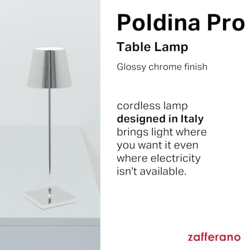 Zafferano, Poldina Pro, Rechargeable Cordless Lamp, Glossy Chrome