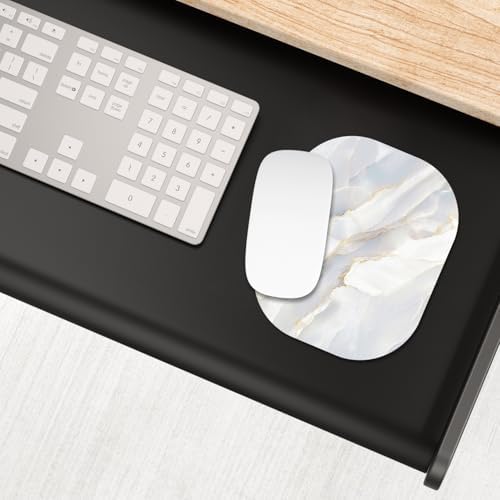 Small Mouse Pad, 6 x 7 Inch, Oval Mini Mouse Pad with Non-Slip Rubber Base for Laptop Wireless Mouse Keyboard Tray Mousepad, White Marble