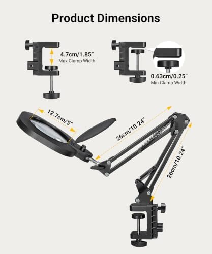 PARTSam 15X Magnifying Glass with Light Swing Arm Clamp Desk Lamp Dimmable