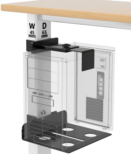 Under Desk PC Mount, No-Drill CPU Holder for 65x45mm Standing Desk Legs
